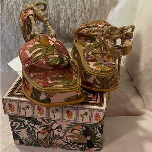 Farm Rio Platform Sandals Beaded Tassels -In Box
